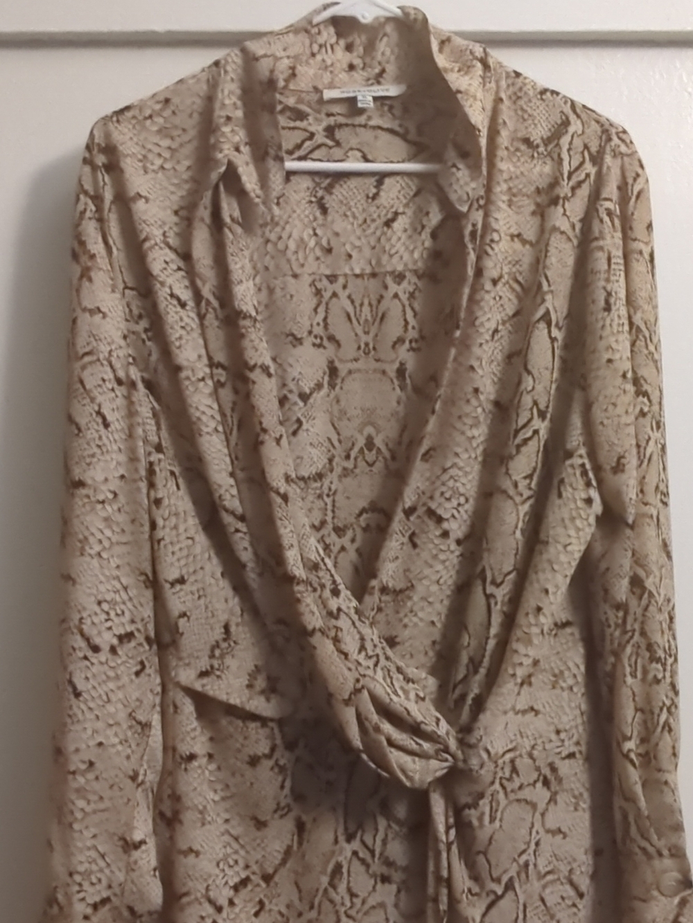Rose & Olive Snake-Print Blouse in Beige and Brown